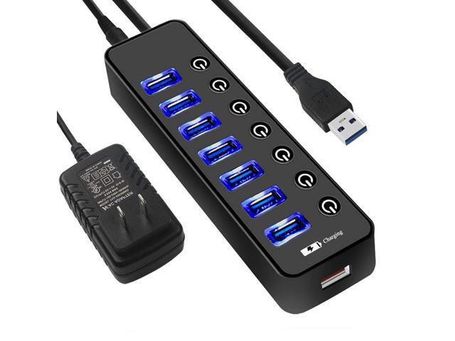 Compatible with Laptop PC USB Flash Drive Smartphone Black 7 Port High Speed USB 2.0 Hub w//Individual Power Switches On Off and LEDs