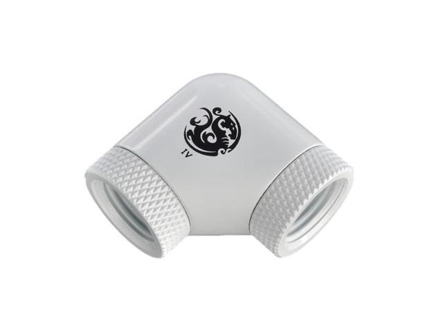 Bitspower G1/4" Female to Female Extender Fitting, 90 Degree Dual Rotary, Deluxe White