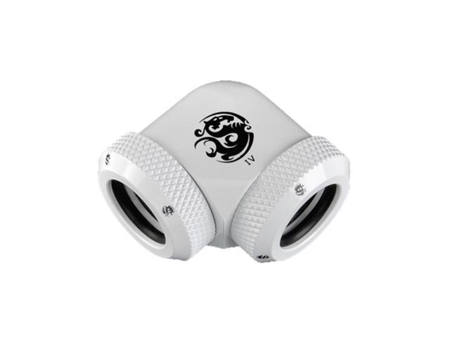 Bitspower Dual Enhance Multi-Link Adapter Fitting for 12mm OD Rigid Tubing, 90 Degree Angle, Deluxe White