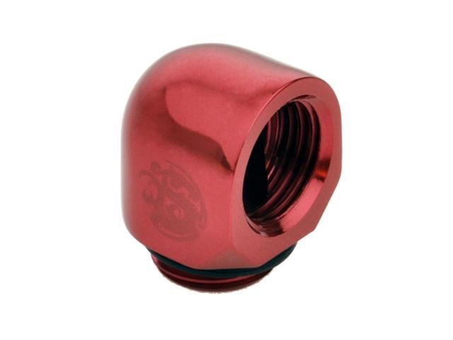 Bitspower G1/4" Male to Female Extender Fitting, 90 Degree Angle, Deep Blood Red