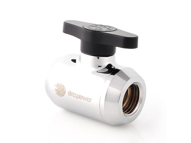 Bitspower G1/4" Mini Valve with Black Handle, Silver Shining Body