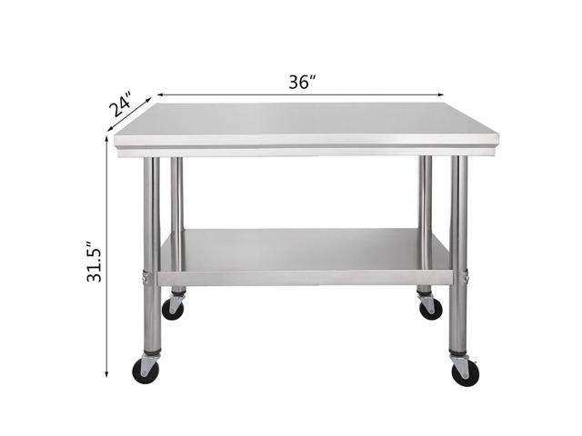 36x24 VEVOR NSF Stainless Steel Work Table with Wheels 36x24 Prep Table with casters Heavy Duty Work Table for Commercial Kitchen Restaurant Business Garage 