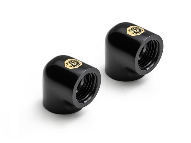 Bitspower Computer Water Cooling 90-Degree With Dual Inner G1/4" Extender Fitting (Glorious Black) (2 PCS)--BPTA-90DIA-GB