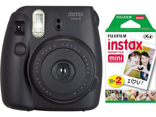 Fujifilm instax Mini Instant Camera (Dark Black) with Film Twin Pack Bundle (2 Items)