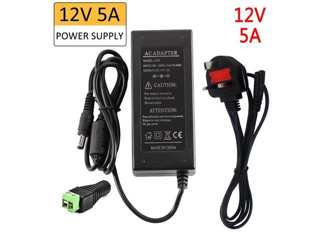 Power Supply Adapter 12V 5A Charger UK Plug LED Strip 60W Ideal for CCTV 