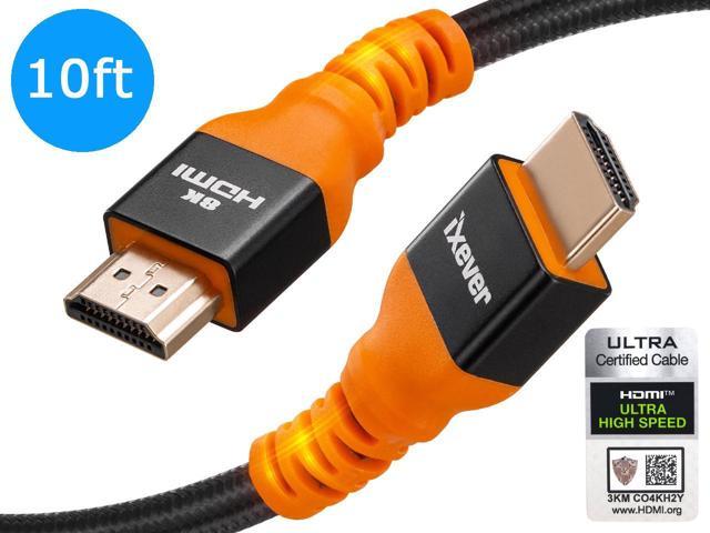 8K HDMI Cable 10ft, iXever Ultra HD High Speed 48Gpbs HDMI 2.1 Cable 8K@60Hz 4K@144Hz eARC HDR10, HDCP 2.2, Compatible with Dolby Vision Xbox PS4 PS5 Apple TV 4K Roku Fire TV Switch Vizio