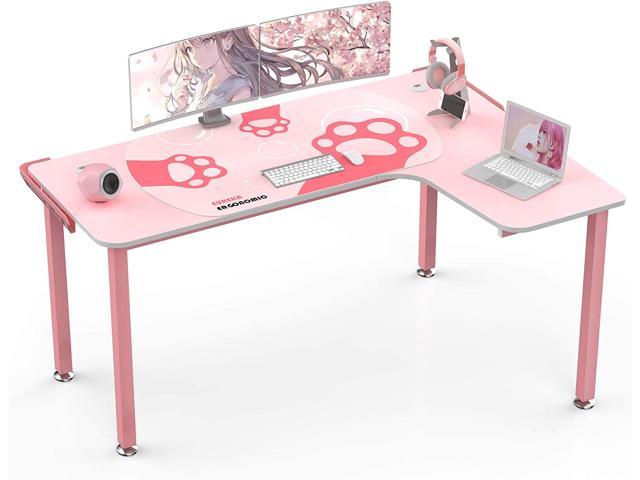EUREKA ERGONOMIC L Shaped Desk, 60" L-Shaped Pink Corner Desk, Study Writing Table for Home Office Wood & Metal, Cute Gaming Desk with Free Mouse Pad for Girls, Space-Saving, Easy to Assemble, Pink