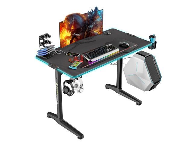 Eureka Ergonomic Gaming Computer Desk 44" Home Office Gaming PC Tables New Polygon Legs Design with RGB LED Lights, Colonel Series GIP-44B, Black