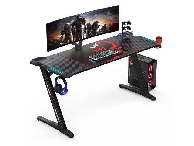 Ergonomic Gaming Desk Racing w/LED Light Z-Shaped Home Computer Table Black 47'' 