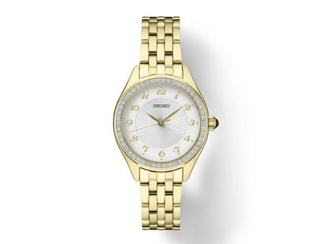 Seiko SUR394 Essentials 29mm White Arabic Gold Crystal's Quartz Women's  Watch 