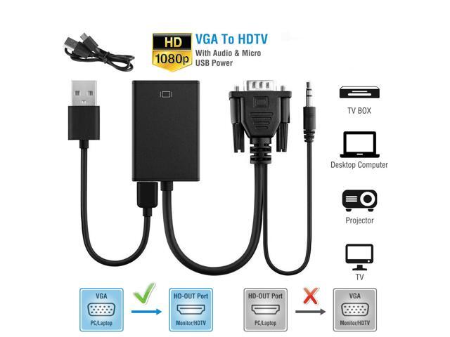 VGA Male To HDMI Output 1080P HD Audio TV AV HDTV Video Cable Converter Adapter