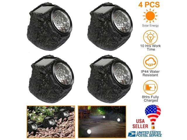 4pcs Solar Powered Rock Lights Outdoor Path Garden Walkway Landscape Lighting Newegg Com