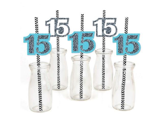 Quinceanera Teal Sweet 15 Paper Straw Decor Birthday Party