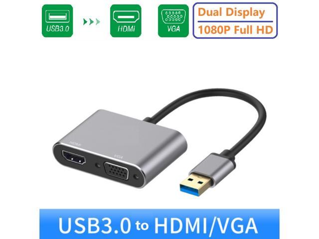 hudiemm0B USB 3.0 to HDMI VGA Adapter 1 to 2 Portable High Speed 1080P USB 3.0 to HDMI VGA Adapter for Laptop PC HDTV 