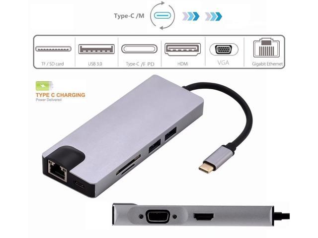 8in1 USB C HUB USB-C to HDMI 4K VGA Gigabit LAN PD SD/TF USB3.