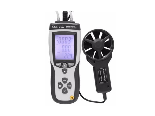 Cem Dt-8897 Differential Pressure Manometer And Flow Meter Large Lcd 