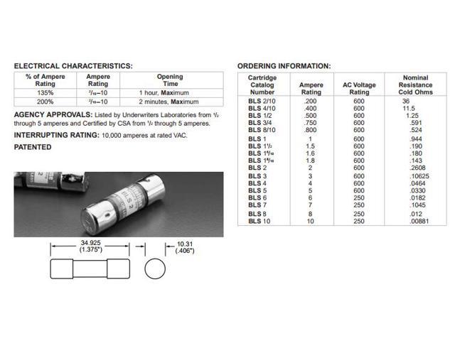 Littelfuse BLS 8 (BLS-8) Midget Fast Acting Fuse BLS8 600V 10x35mm 8 ...