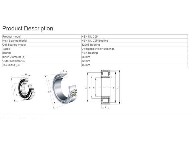 NSK NU 205 EM Cylindrical Roller Bearings 25x52x15mm