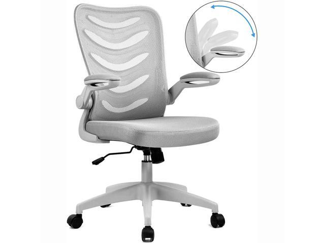 COMHOMA Office Desk Chair Mesh Ergonomic Mid-Back Lumbar Support Computer Swivel Chairs with Flip-Up Armrests & Wheels for Conference Home Office Gray