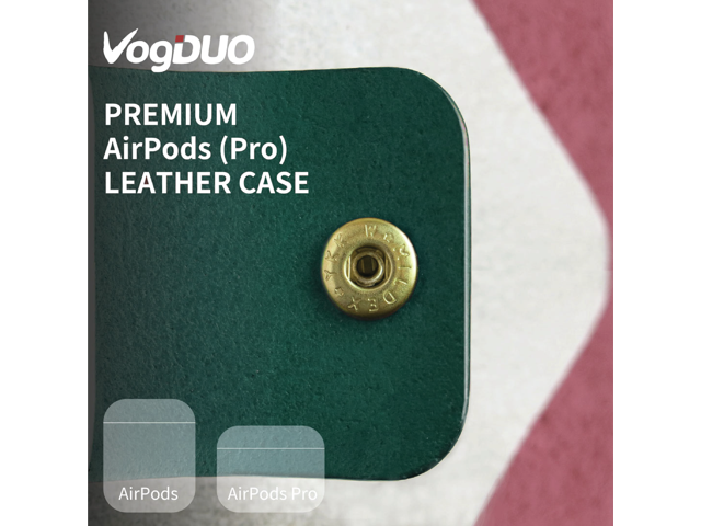 VogDUO- Italian Genuine Leather Case for AirPods, Portable Carry Case, Lightning Port Slot Design, Premium Metal Hook for The Bag, Keychain or Jeans