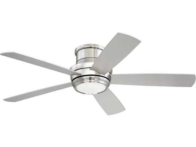 Flush Mount Ceiling Fan With Led Light And Remote By Craftmade Tmph52bnk5 Tempo 52 Inch Brushed Polished Nickel Hugger Fan