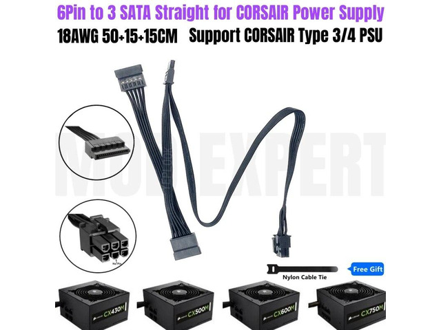 Hdd Riser 6Pin to 3 SATA Straight SSD HDD Riser Card Power Cable for CORSAIR ...