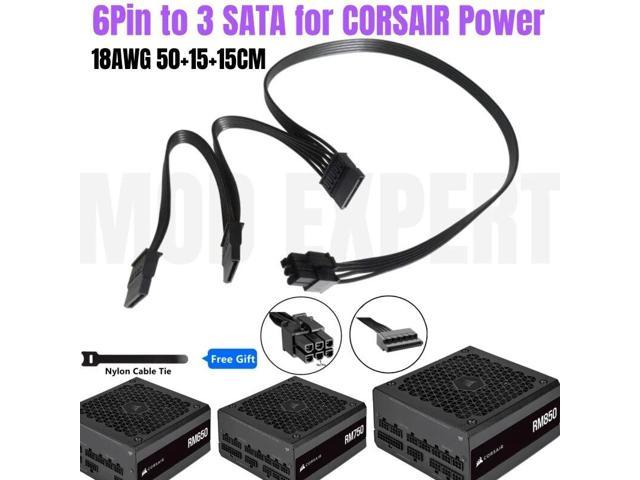 6pin To 3 Sata Male Straight Ssd Hdd Power Cable 18awg For Corsair Rm450 Rm550 Rm650 Rm750 Rm850 3863