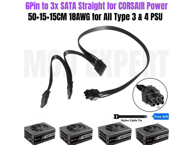 Hdd Riser 6Pin to 3 SATA Straight SSD HDD Riser Card Power Cable for CORSAIR ...