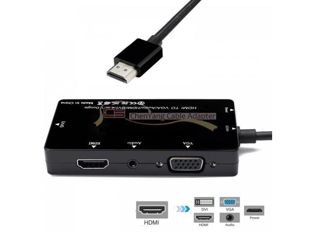 HDMI Adaptateur VGA/Audio/HDMI/DVI 4in1 Dongle Adaptateur Multiport Splitter Convertisseur pour PS3 HDTV PC Moniteur Projecteur Noir Blanc