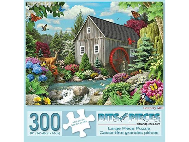 Bits and Pieces - 300 Piece Jigsaw Puzzle for Adults 18"X24" - Country Mill Water Wheel River Nature Stream Deer - 300 pc Jigsaw by Artist Alan Giana
