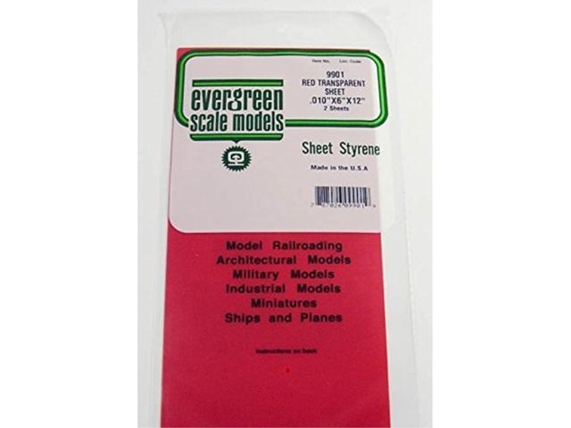 Evergreen Scale Models Red Transparent Sheet 6x12x.010 2 PC Evg9901 for sale online 