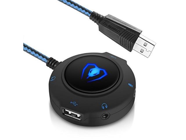 Vista Beexcellent External USB 2.0 Sound Card HUB HIFI 3D Surround Sound Audio Adapter with 3.5mm Jack Microphone Jack USB HUB for PC Blue Compatible with Windows MAC Laptop Mac IOS 