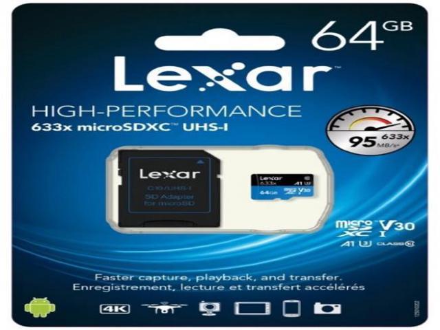 Lexar High Performance 633x 64GB microSDXC UHS-I Card - Upto 95MB/s U3 ...