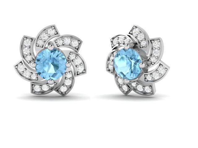 Stainless Steel Kings Crown Fleur de Lis Blue Aquamarine Crystal Stud Earrings 