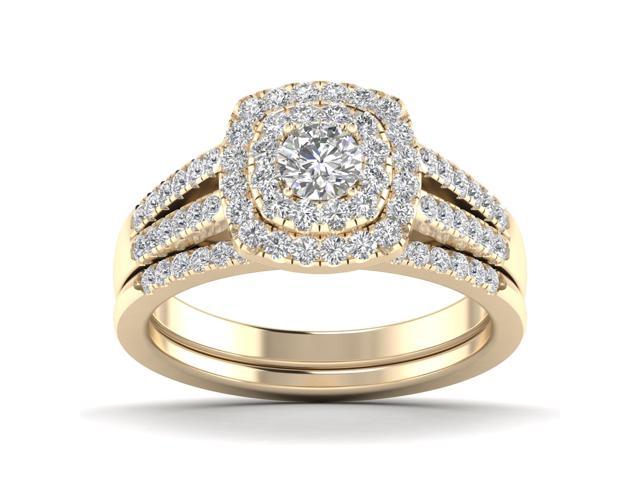 Details about   14K Yellow Gold Over Round Cut Diamond Engagement Ring Ladies Wedding Bridal Set 