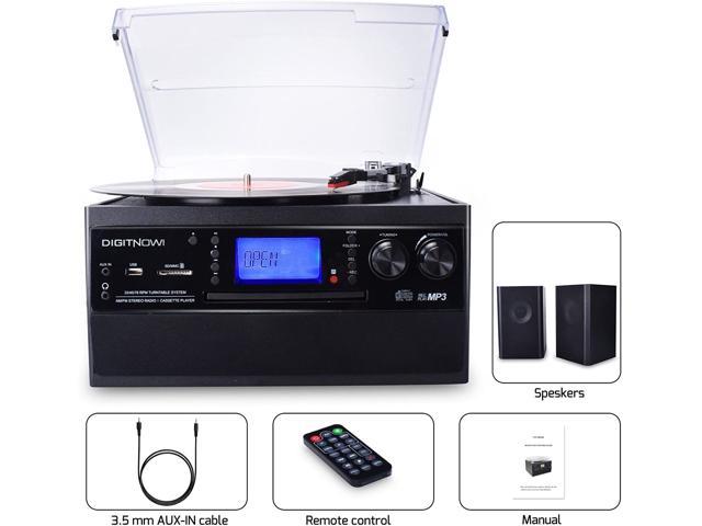DIGITNOW Bluetooth Record Player Turntable with Stereo Speaker, LP Vinyl to  MP3 Converter with CD, Cassette, Radio, Aux in and USB / SD Encoding, 