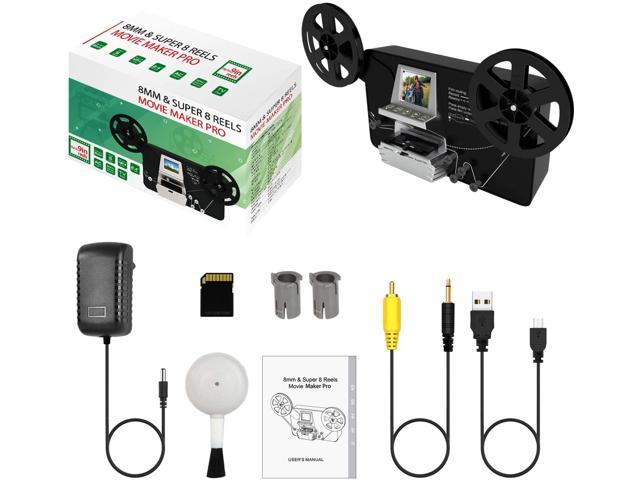 Convert 3 inch and 5 inch Film reels into Digital 8mm & Super 8 Reels to Digital MovieMaker Film Sanner Converter Black Pro Film Digitizer Machine with 2.4 LCD with 32 GB SD Card 