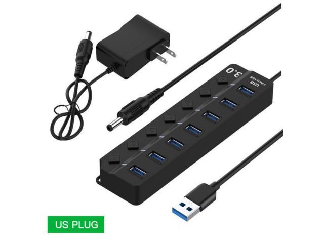7-Port USB 3.0 SuperSpeed Hub with 5V/500mA Power Adapter and Per-Port Switches