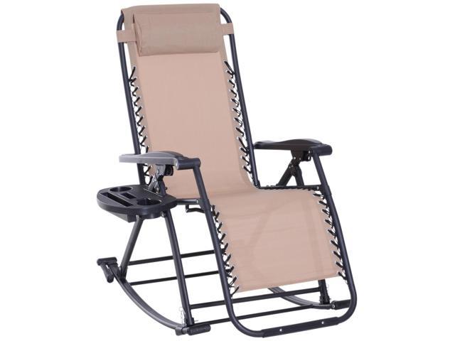 Outsunny Folding Zero Gravity Rocking Lounge Chair With Cup Holder