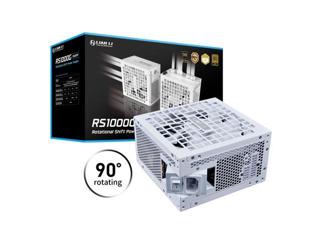 Lian Li RS 1000W Rotational Shift Fully Modular ATX Power Supply (W/o USB Fan Hub) 90° AC Inlet, Cybenetics Platinum, 80+ Gold, ATX 3.1, PCIe 5.1, 12V-2×6 Cable, 10 Year Warranty, White (RS1000G.W)