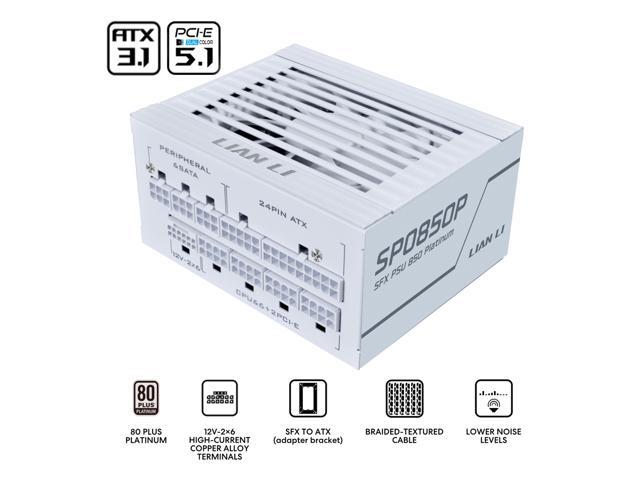 Lian Li SP Platinum 850W SFX Form Factor Power Supply with 12V-2x6 Connectors - ATX 3.1 & PCIE 5.1 Compliant - Low-Noise - Fully Modular - 105°C Capacitors - 10 Year Warranty - White (SP0850P.W)
