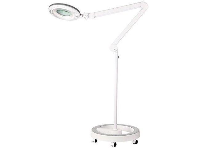 Brightech Lightview Pro Dimmable Led Magnifying Floor Lamp With 6 Wheels Rolling Base For Professional Use And Hobbies Adjustable Gooseneck Glass