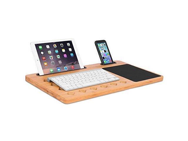Sofia Sam Bamboo Laptop Lap Desk Board Multi Tasking Bed Tray Circle Vent Holes With Tablet Phone Slot Mouse Pad Serving