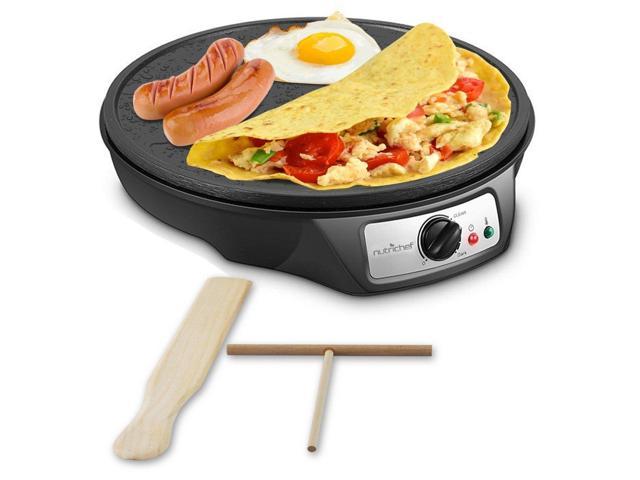 Nonstick 12-Inch Electric Crepe Maker - Aluminum Griddle Hot Plate Cooktop with Adjustable Temperature Control and LED Indicator Light, Includes Wooden Spatula and Batter Spreader - NutriChef