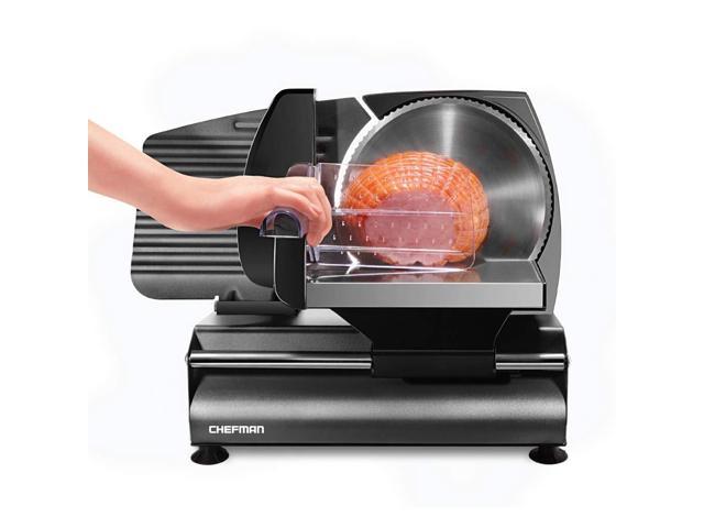 Chefman Die-Cast Electric Deli & Food Slicer Cuts Meat, Cheese, Bread, Fruit & Vegetables, Adjustable Slice Thickness, Stainless Steel Blade, Safe Non-Slip Feet, For Home Use, Easy To Clean, Black
