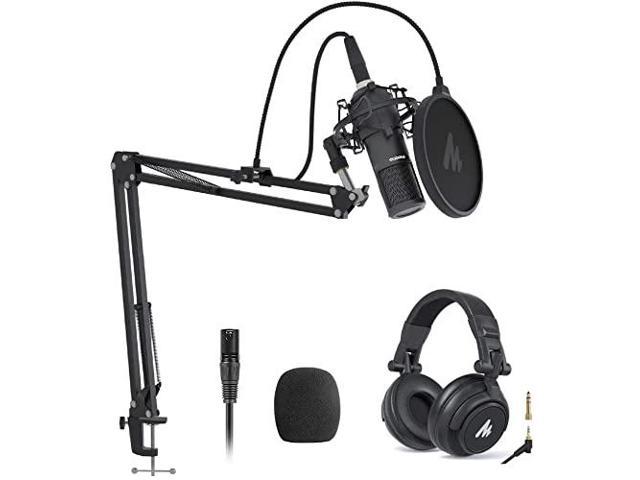 2 Headset. Podcast Equipment Bundle Aluminum Alloy Panel with 2 Studio Condenser Microphone 