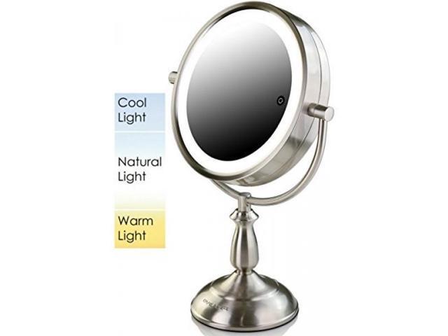 Almm Ovente Smarttouch Cool Warm Daylight Led Lighted Mirror Tabletop Vanity 1x 7x Magnification Operated Or Ac Adapter 8 5 Inch Nickel