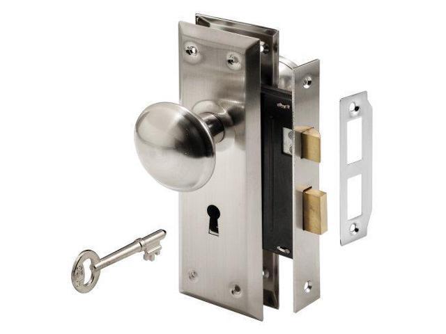 Prime Line E 2330 Mortise Keyed Lock Set With Satin Nickel Knob Perfect For Replacing Broken Antique Lock Sets And More Fits 1 3 8 In 1 3 4 In