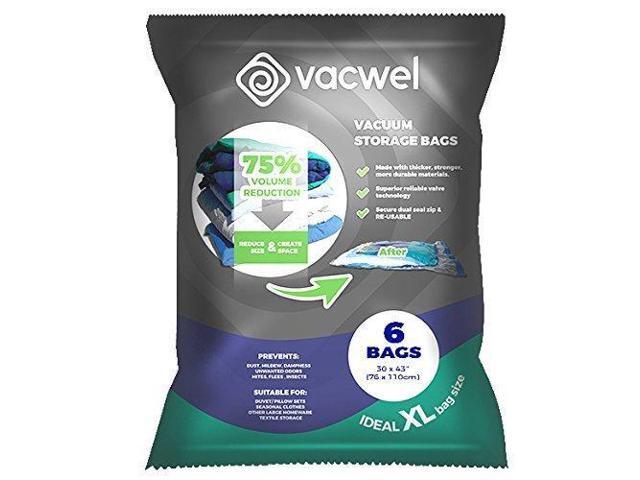 Vacwel Vacj6 Jumbo Vacuum Storage Bags For Clothes Quilts Pillows E Saver Size 43x30 Extra Strong Pack Of 6 Transpa Newegg