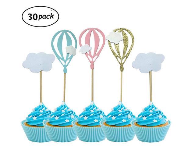 Pack Of 30 Hot Air Balloon White Cloud Cupcake Toppers For Birthday